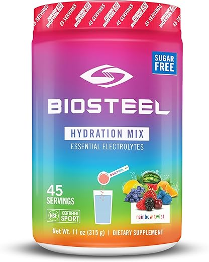 BIOSTEEL - BioSteel Zero Sugar Hydration Mix: Hidratação saborosa com 5 eletrólitos essenciais, sabor Rainbow Twist, 45 porções por pote