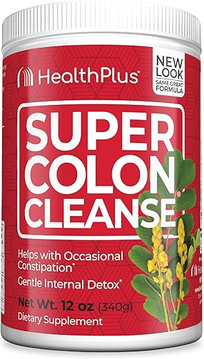 Super Colon Cleanse: Pó de 12 oz (340g), 68 Porções – Desintoxicação Natural, Alívio da Constipação Digestiva, Limpeza Suave do Intestino com Casca de Psyllium - Health Plus