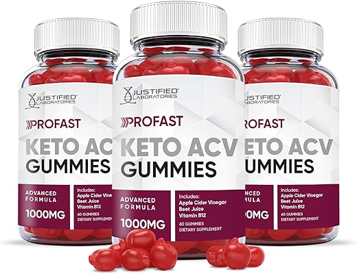 3 Pack) ProFast Keto ACV Gummies 1000MG – Vegan Non GMO com Suco de Romã, Beterraba e Vitamina B12 – 180 Gummys - Justified Laboratories