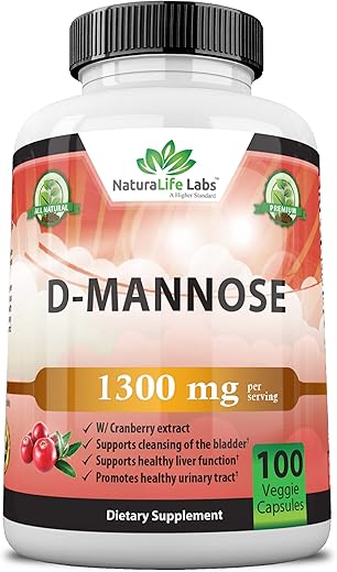 NaturaLife Labs A Higher Standard - D-Mannose 1,300 mg com Extrato de Cranberry – Ação Rápida, Elimina Impurezas, Saúde do Trato Urinário – 100 Cápsulas Vegetarianas