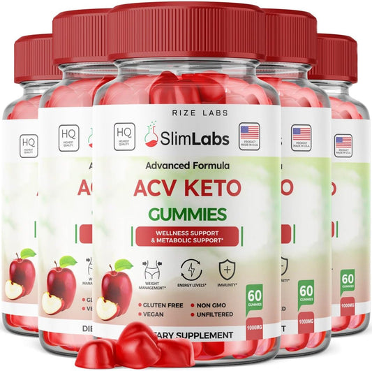 rize labs - Slim Labs Gummies ACV – Perda de Peso, Dieta Keto, Queima de Gordura – 5 Pacotes (300 Gummies)