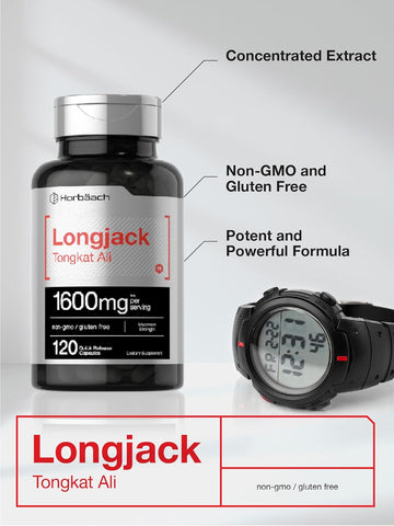 Horbäach Longjack Tongkat Ali for Men and Women | 120 Capsules | Extract Supplement | Maximum Strength Pills | Eurycoma Longifolia | Non-GMO and Gluten Free