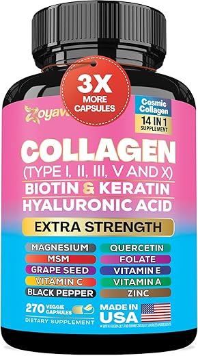 Colágeno em Cápsulas Peptídeos Tipos I, II, III, V – 100g - Zoyava