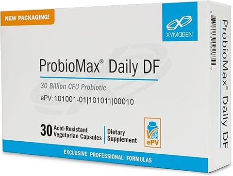 ProbioMax Daily DF – 30 Bilhões UFC Suplemento Probiótico – Probióticos sem Laticínios para Saúde Digestiva – Lactobacillus acidophilus Bifidobacterium longum (30 Acid - XYMOGEN