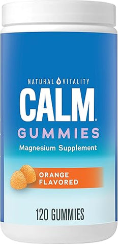 Calm Gummies Vegan Laranja 120 Gummies – Suplemento de Magnésio Anti-Stress, Livre de Glúten - Natural Vitality
