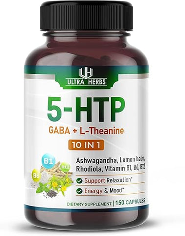 ULTRA HERBS - Suplemento 5-HTP Enriquecido com Ashwagandha, L-Theanine, GABA, Rhodiola | Complexo 10 em 1 de Suporte Ultra para Equilíbrio de Humor, Relaxamento | Marca: [Nome da Marca]