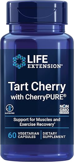 Tart Cherry com CherryPURE® – Antocianinas, Estresse Oxidativo, Recuperação Muscular, Suporte ao Exercício, Conforto Muscular – 60 Cápsulas Vegetarianas, Livre de Glúten, Não-OGM - Life Extension