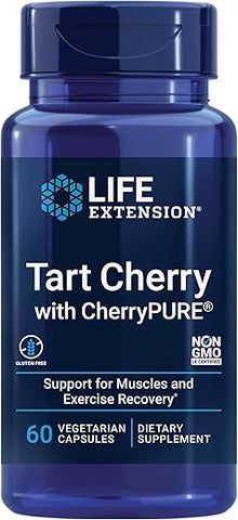 Tart Cherry com CherryPURE® – Antocianinas, Estresse Oxidativo, Recuperação Muscular, Suporte ao Exercício, Conforto Muscular – 60 Cápsulas Vegetarianas, Livre de Glúten, Não-OGM - Life Extension