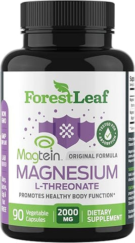 ForestLeaf - Cápsulas de Magnésio L-Treonato – Fórmula Original Magtein de 2000mg – Patenteada