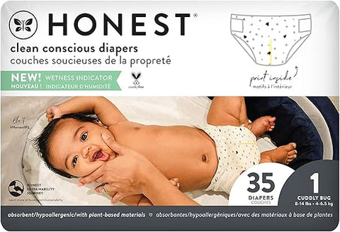 Fraldas The Honest Company, Tamanho 1, YOUNG AT HEART, Multi – Absorção Máxima, 100% Seguras e Confortáveis