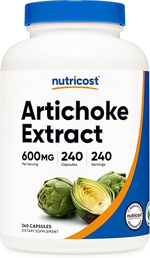 Extrato de Alcachofra 600mg, 240 Cápsulas Vegetarianas – Livre de Glúten, Não-OGM - Nutricost