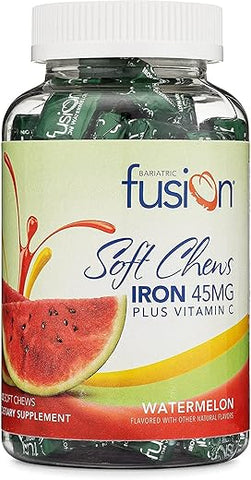 Iron Soft Chew com Vitamina C | Sabor Melancia | Vitamina Mastigável para Pacientes Bariátricos | Sem Glúten | Suplemento de Ferro para Mulheres e Homens | 60 Unidades | 200g - Bariatric Fusion