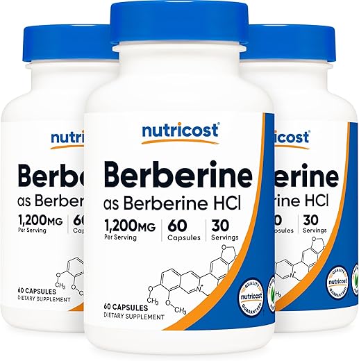 Berberine HCl 600mg – 60 Cápsulas Vegetarianas – Livre de Glúten - Nutricost