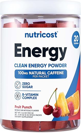 Energy Complex Stickpack (20 Porções) Sabor Fruta Punch – Sem Glúten e Não-OGM | Nutricost Energético em Sachê – 20 Porções | Sabor Fruta Punch – Sem Glúten e Não-OGM - Nutricost