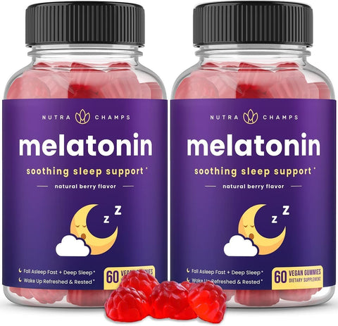 NutraChamps - Gomas de Melatonina para Crianças  – Comprimidos de Melatonina para Crianças – Embalagem de 60 g