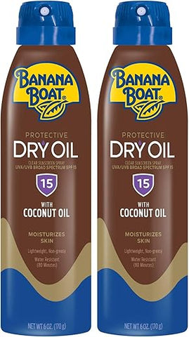 Protetor Solar Spray Bronzeador Banana Boat SPF 15 177ml | Óleo Seco Bronzeador, Óleo Seco Banana Boat SPF 15, Óleo Bronzeador SPF, Óleo Bronzeador Seco Spray, 177ml cada