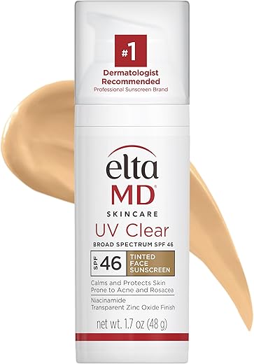 EltaMD UV Clear Deep Tint Protetor Solar Facial, FPS 46 com Óxido de Zinco, Livre de Óleo, Para Pele Sensível, Pele Propensa a Acne, Leve, Recomendado por Dermatologistas
