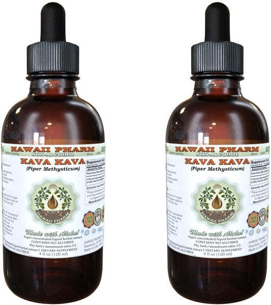 Kava Kava Líquido Extrato Sem Álcool, Raiz Seca de Kava Kava (Piper Methysticum) Glicerito de Raiz Natural Hawaii Pharm 2×120 ml