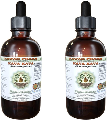 Kava Kava Líquido Extrato Sem Álcool, Raiz Seca de Kava Kava (Piper Methysticum) Glicerito de Raiz Natural Hawaii Pharm 2×120 ml