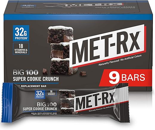 Big 100 Barra de Proteína, Substituto de Refeição, 32g Proteína, Super Cookie Crunch, 9 Barras (Pacote de 1) - MET-Rx