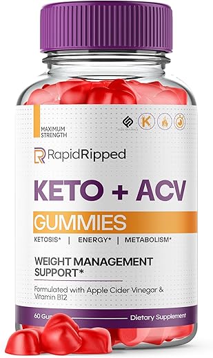 Fuze Naturals - Rapid Ripped Keto Gummies ACV 1000mg – Suplemento de Vinagre de Maçã, Vitamina B12 e B6 para Mulheres e Homens – Suporte Vegano Keto Ripped