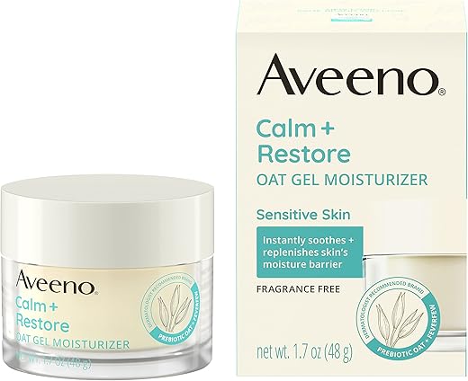Calm Restore Gel Facial Hidratante para Pele Sensível, Creme Gel Leve com Aveia Prebiótica e Camomila, Hipoalergênico, Sem Fragrância – 50g - Aveeno