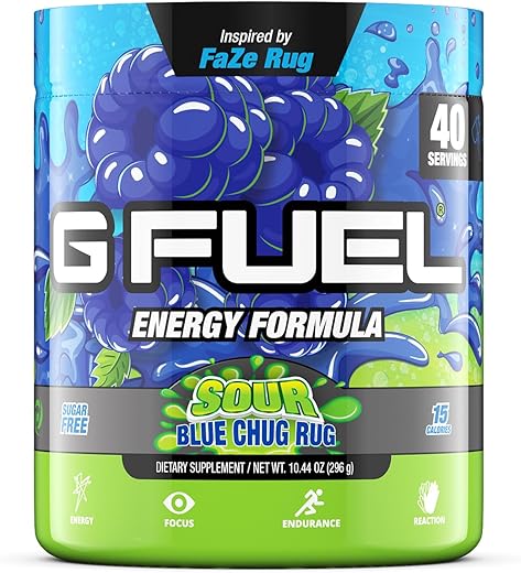 Faze Rug – Pó Energético, Sem Açúcar, com Cafeína Limpa, Suplemento para Foco, Mistura para Água, Sabor Framboesa Azul Azeda, com Aminoácidos para Foco, Vitaminas e Antioxidantes – 296 ml (40 g) - G Fuel