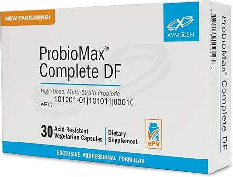 ProbioMax Complete DF – Suplemento Probiótico de 45 Bilhões de UFC – Alta Dose, Multi-Cepas, Livre de Laticínios com Lactobacillus acidophilus Bifidobacterium lactis – Marca XYMOGEN - XYMOGEN