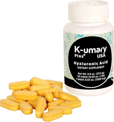 K-UMARY - Suplemento Ácido Hialurônico, 1200mg, 30 Comprimidos (30 Dias de Uso), Contribui para a Lubrificação das Articulações, para Articulações Saudáveis, Alta Bioacessibilidade, 1 Pacote