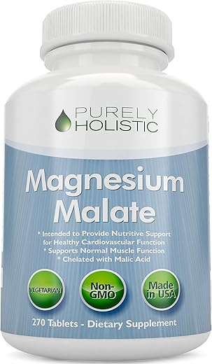 Purely Holistic - Magnésio Malato 400mg – 50%% Mais 270 Comprimidos Vegetarianos – Suplemento de Magnésio Quelato com Ácido Málico – Estimula a Produção de Energia e Recuperação Muscular – Alta Absorção