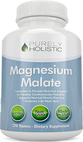 Purely Holistic - Magnésio Malato 400mg – 50%% Mais 270 Comprimidos Vegetarianos – Suplemento de Magnésio Quelato com Ácido Málico – Estimula a Produção de Energia e Recuperação Muscular – Alta Absorção
