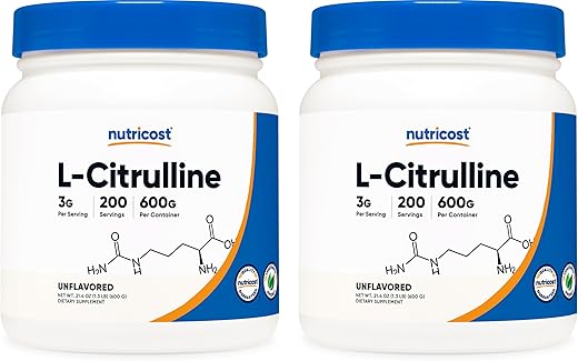 L-Citrulline Pura em Pó (600g) – 2 Frascos | Marca de Qualidade - Nutricost