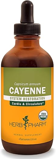 Extrato Líquido de Pimenta Caiena Orgânica Certificada para Suporte Cardiovascular e Circulatório – 120 ml, Marrom - Herb Pharm