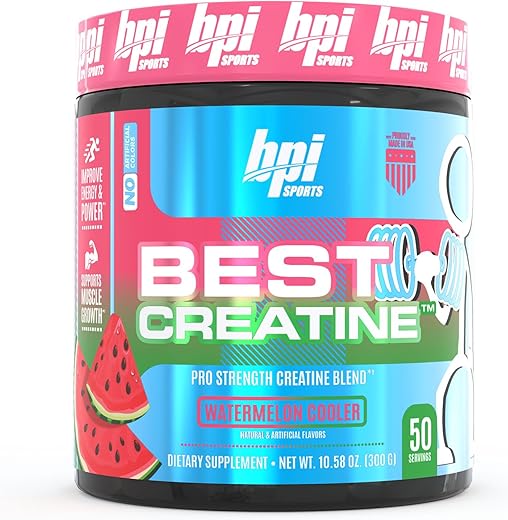 Best Creatine – 6 Formas Avançadas de Creatina – Suporte para Construção Muscular e Recuperação Pós-Treino – Watermelon Cooler, 50 Porções - BPI Sports
