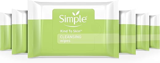 Simple - Lenços de Limpeza Facial Simple para Remover Maquiagem, Suaves para a Pele, Retiram Máscara à Prova d’Água, Brancos, Sem Fragrância, 25 Unidades, Pacote com 6