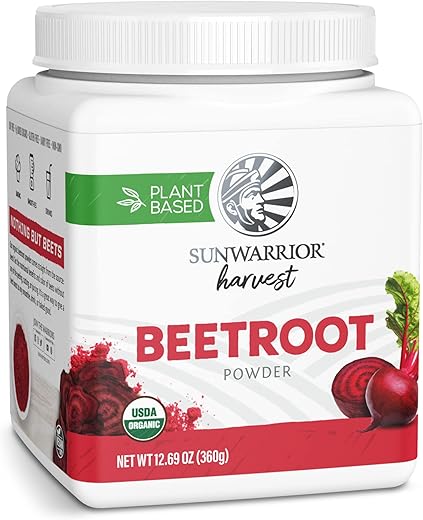 Beet Root Powder – Aumente a Resistência, Circulação Sanguínea e Fluxo de Óxido Nítrico – Superfood Vegano Keto Natural para Smoothies, Pudim de Açaí e Assados – 360g em pote quadrado (90g) - Sunwarrior