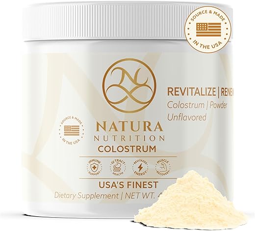Natura Nutrition - Natura Colostrum em Pó: 400 Nutrientes Funcionais, Aprovado por Médicos, Orgânico dos EUA, Normas do USDA, Saúde Intestinal, Combate ao Inchaço e Reforço Imunológico