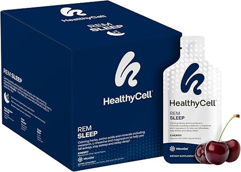 REM Sleep – Suplemento líquido em gel de força extra para auxiliar o sono em adultos – Durma profundamente com melatonina e melissa – 30 pacotes em gel - Healthycell