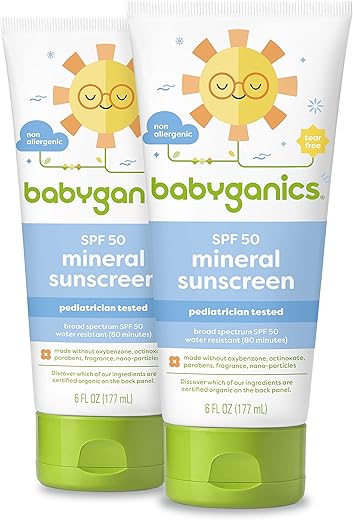 Protetor Solar Babyganics FPS 50 para Bebês | Proteção UVA UVB | Resistente à Água | Hipoalergênico, 177 ml (Pack com 2)
