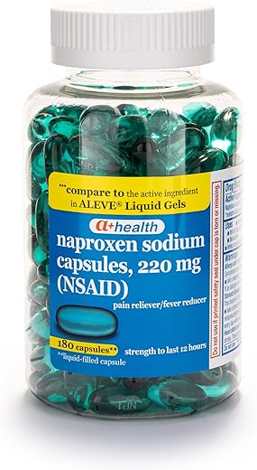 A+Health - Naproxen Sodium 220 Mg Liquid Gels – Alívio da Dor/Febre (AINE), Fabricado nos EUA, 180 Unidades