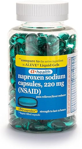 A+Health - Naproxen Sodium 220 Mg Liquid Gels – Alívio da Dor/Febre (AINE), Fabricado nos EUA, 180 Unidades