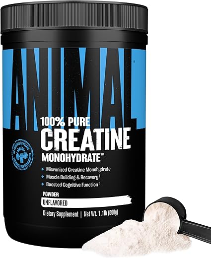 Pó de Creatina Monohidratada Micronizada Animal – Retarda a Fadiga Muscular, Apoia o Crescimento Muscular, Resistência, Produção de ATP, Função Cognitiva, Força e Recuperação para Homens