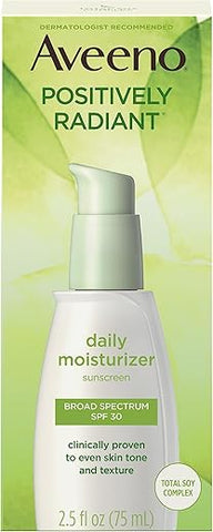 Positively Radiant Hidratante Facial Diário com Complexo Total de Soja e Protetor Solar de Amplo Espectro FPS 30, Livre de Óleo e Não Comedogênico, 75 ml - Aveeno