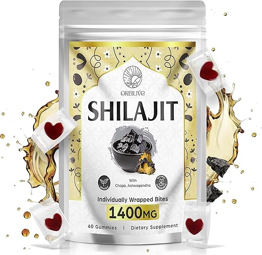 ORBILIVE - Gummies Orgânicos de Shilajit Puro do Himalaia com Ashwagandha – 1400 MG, 85 Minerais Traços – Marca: Himalayan Shilajit para Homens