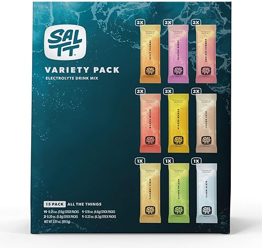 Keto Chow - SALTT Pó de Eletrólitos para Bebida com Sabor – Variedade All The Things – 15 Pacotes de Hidratação – Magnésio, Potássio, Sódio, Minerais Traços – Zero Açúcar
