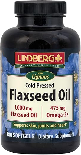 Lindberg - Óleo de Linhaça em Cápsulas 1000mg | 180 Unidades | Ômega 3, 6, 9 | Suplemento Prensado a Frio | Livre de Transgênicos, Sem Glúten |