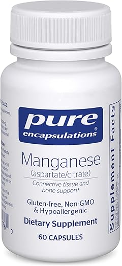 Manganês (Aspartato/Citrato) | Suplemento Mineral Traço Hipoalergênico para Tecido Conjuntivo e Ossos | 60 Cápsulas - Pure Encapsulations