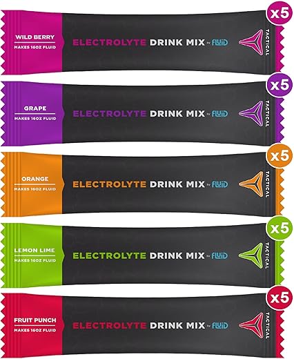 Pacotes de Pó de Eletrólitos, Acelere a Re-Hidratação, Baixo Açúcar, Mistura de Bebida de Eletrólitos, Previna a Desidratação, Elimine Cãibras (Pacote Variado) - Fluid Tactical