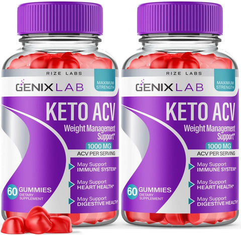 rize labs - (2 Pacotes) Gomas Genix Lab Keto ACV – Perda de Peso Avançada, Gomas Keto ACV, Suplemento de Máxima Força Genix Lab, Avaliações das Gomas GenixLab (120 Gomas)
