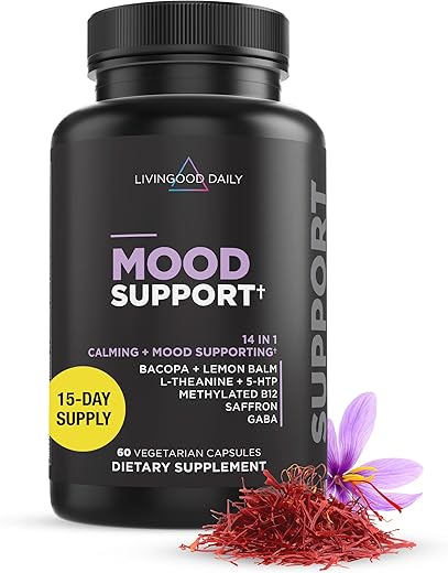 Livingood Daily - Livingood – Suplemento de Suporte Diário ao Humor, 60 Cápsulas Vegetarianas – Bacopa, Melissa, GABA, Açafrão